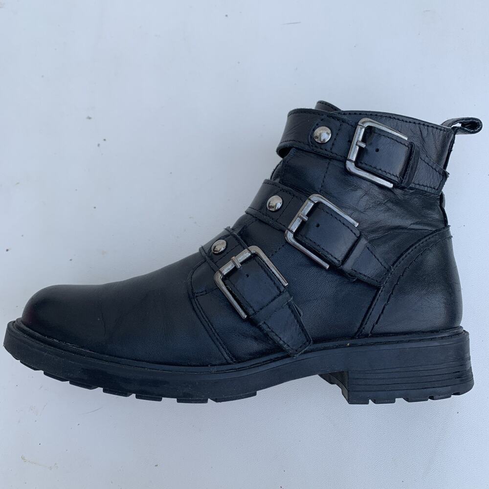 Clarks Orinoco Black Moto Combat Boots Double Buckle Sz 7.5 Womens
